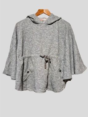 ROXY Grey Hooded Poncho Cape Sweater Cozycore Streetwear Y2K XS Vacation Beachy